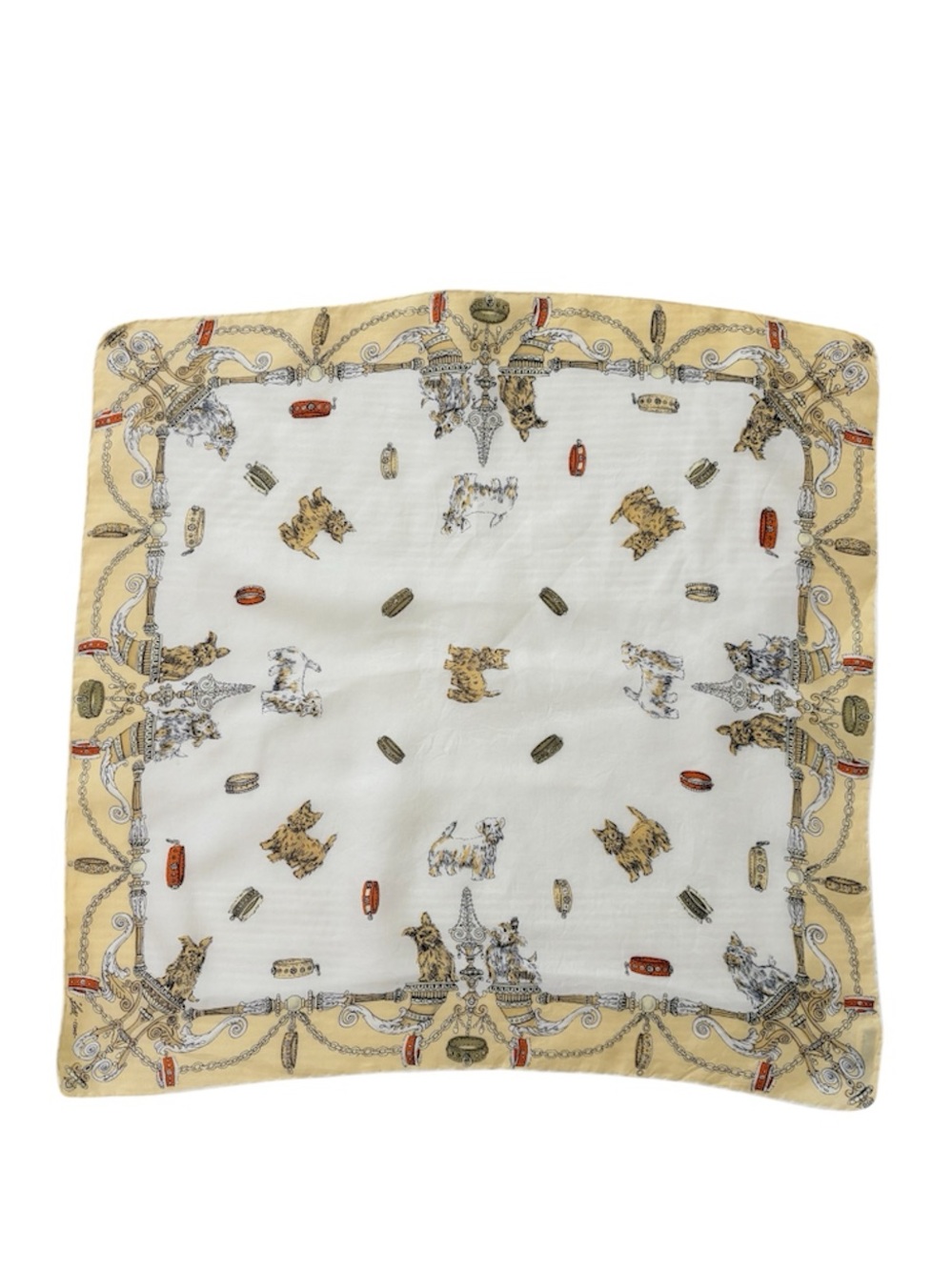 Vintage Holt Renfrew Whimsical Dog Print Silk Scarf